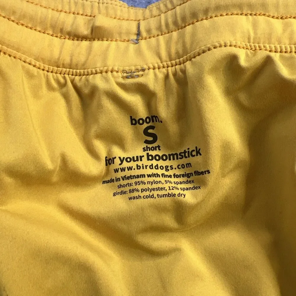 Bird Dogs Shorts Mens Small Gray Yellow Lined Boom for your Boomstick Athletic